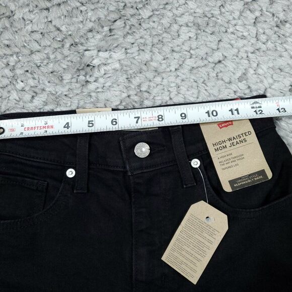 Levi's High Waisted Mom Jeans Tapered Stretch Size 24 x 29 Black High Rise - Picture 10 of 12